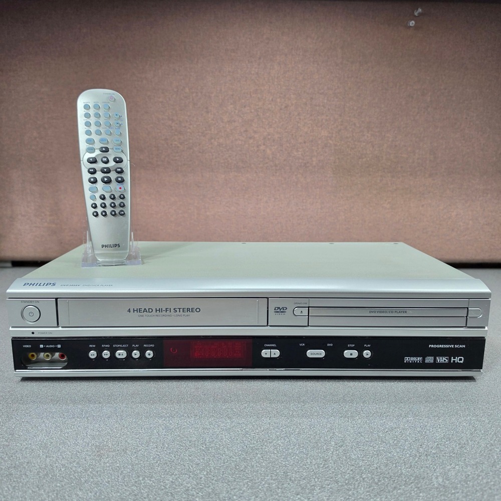 Philips DVP3050V DVD VCR Combo Player Silver Excellent Remote Included 4-Head